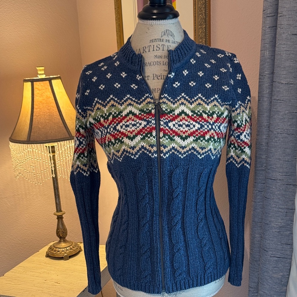 Liz Claiborne Blue and Red Patterned Women's Cardigan